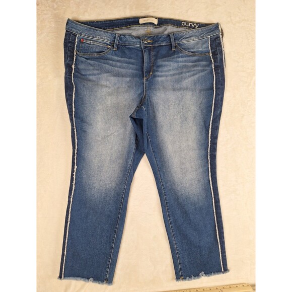 Denim - SLINK Curvy Fit Blue Jeans Womens Medium Wash Plus Size 24 Frayed 46x27 Ankle